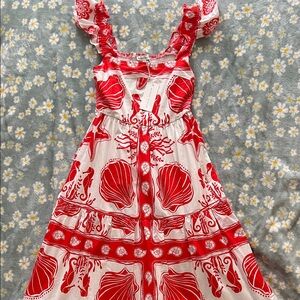 Moon River Red and White Shell & Seahorse Print Maxi Dress
